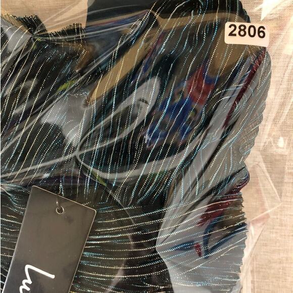 Lulu's Ailey Dress Metallic Sleeveless V-Neck Skater Mini Gold Teal NWT Small - Picture 13 of 13